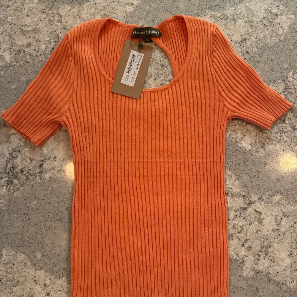 NWT Princess Highway Orange Ribbed Fitted Short Sleeve Tee
